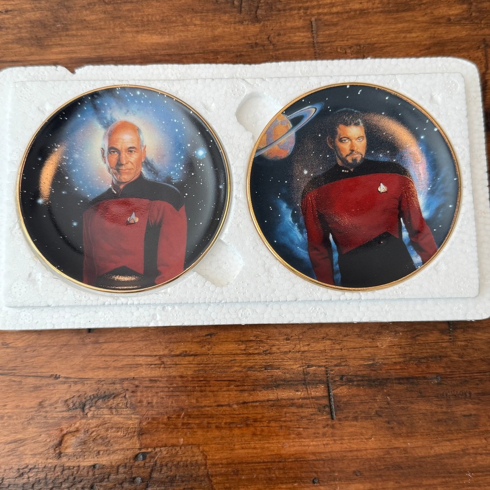 Star Trek TNG Hamilton Collection Mini Plate Set‎ Picard & Riker 1997 3.5"